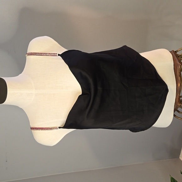 Rachel Zoe Black Satin Pink Rhinestone Strap Cropped Drape Front Cami Tank Sz M - Picture 1 of 11